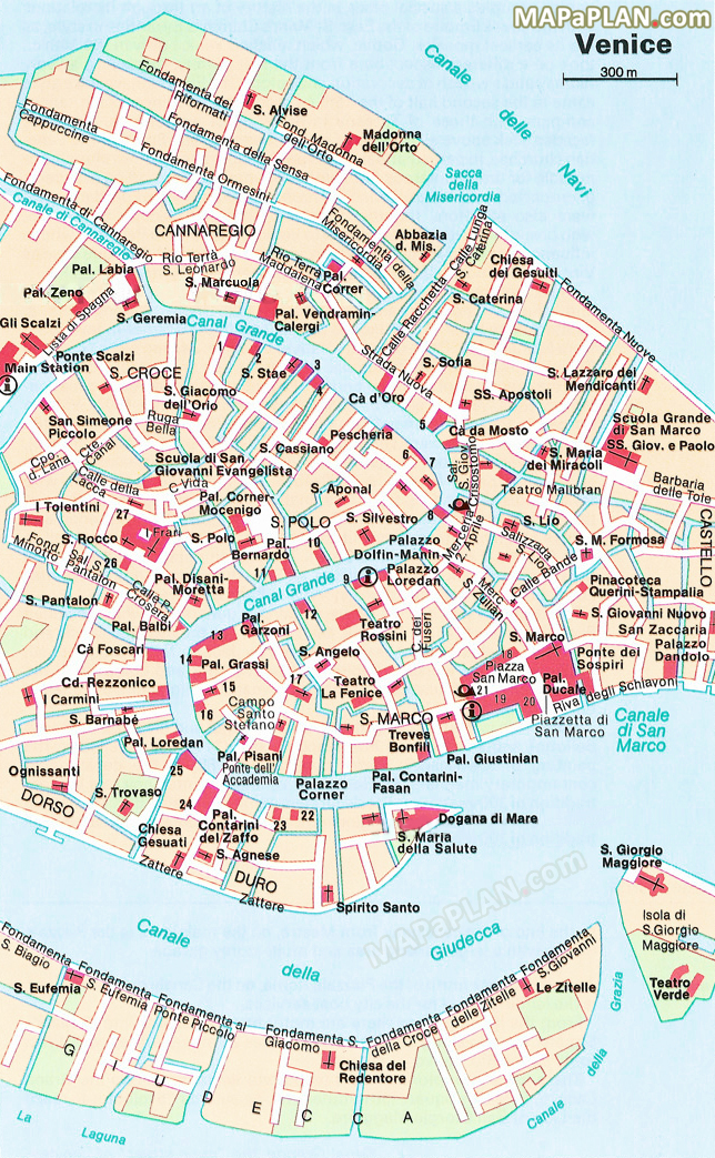 Central Venice most popular historical sights Venice top tourist attractions map