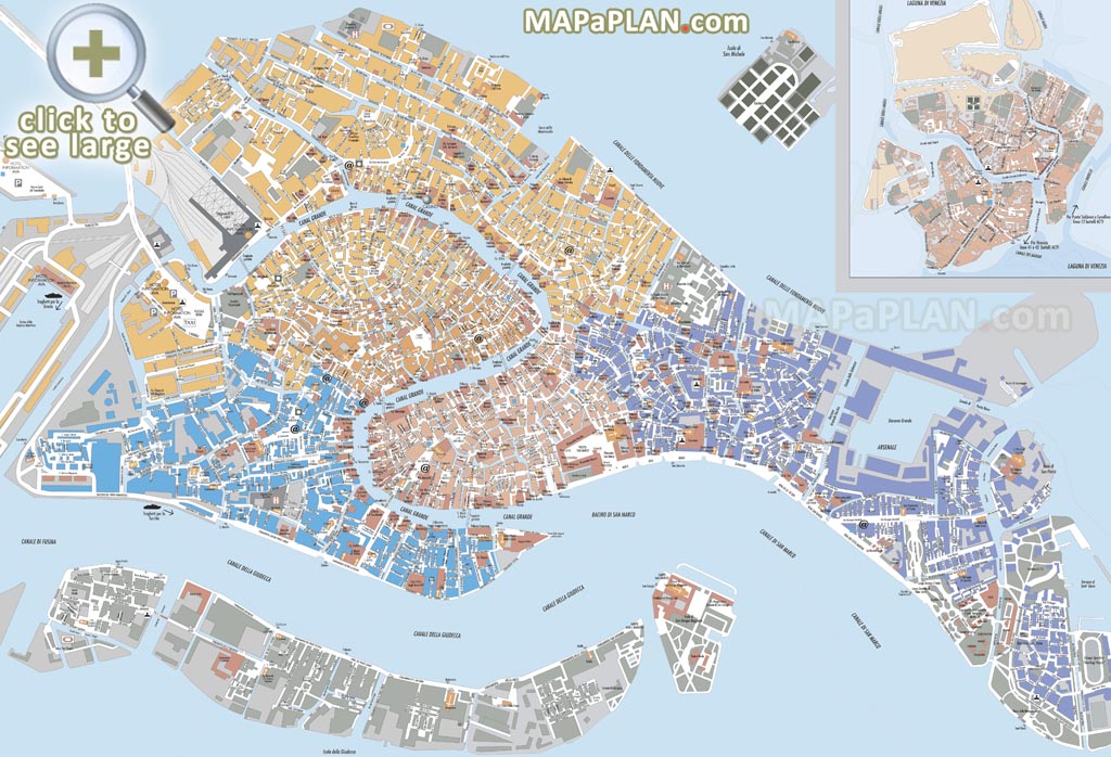 Must see places to visit detailed street districts travel plan Venice top tourist attractions map