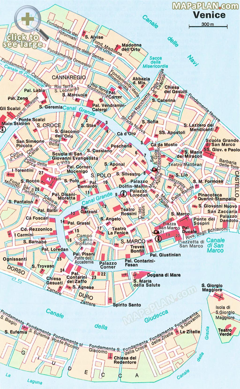 Central Venice most popular historical sights Venice top tourist attractions map