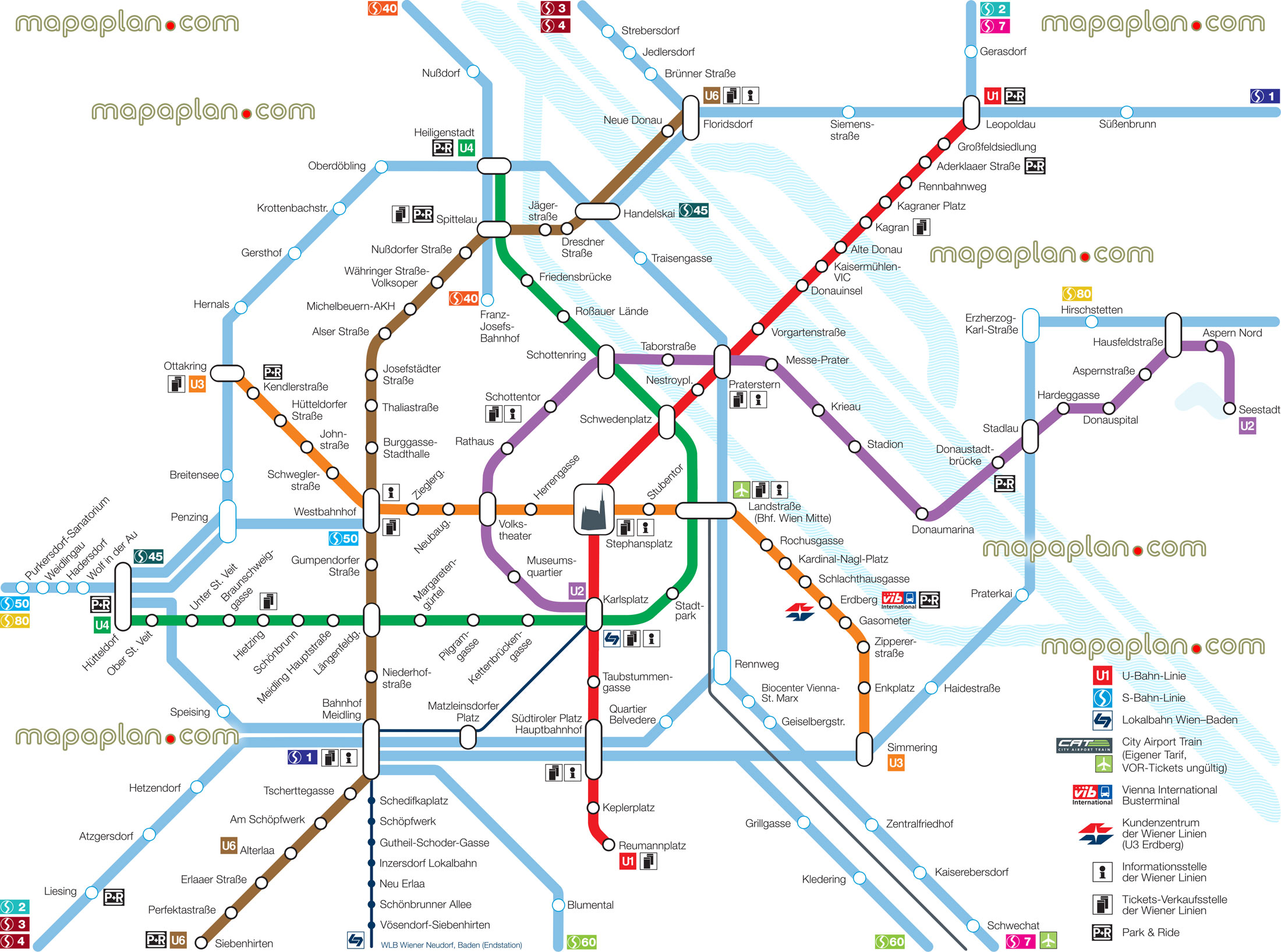 Vienna u bahn metro tube underground subway stations zones marked public transportation wiener linien system airport overground s bahn rail routes railway transit stops network diagram commuter light train lines transports Vienna Top tourist attractions map