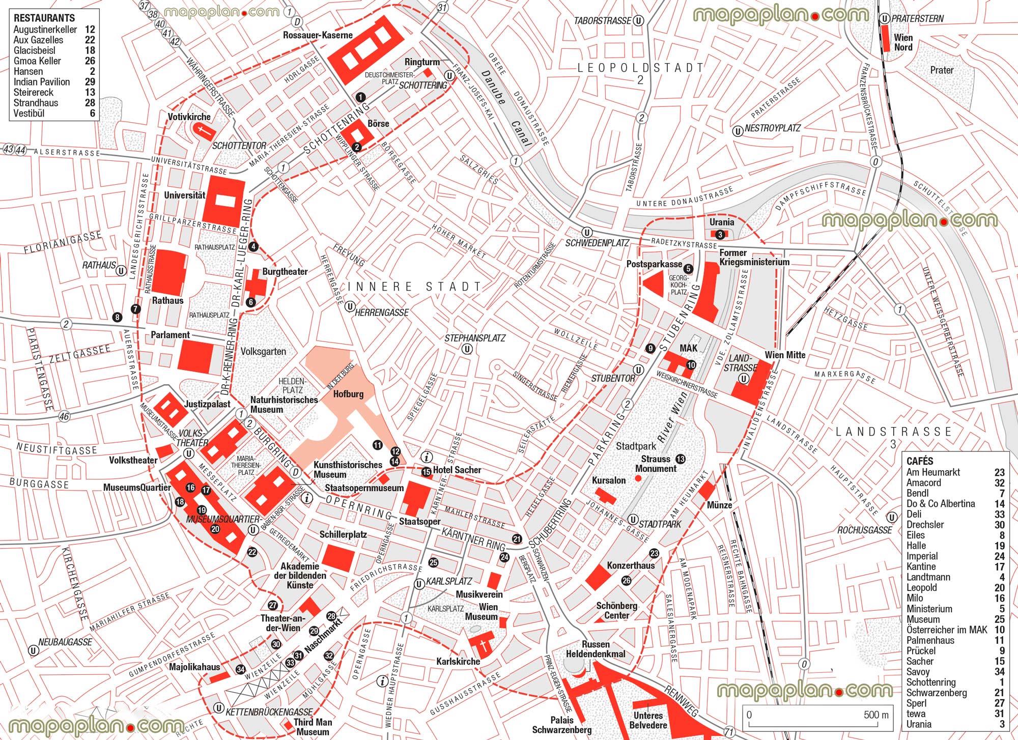 ringstrasse main shopping ring street maps Vienna Top tourist attractions map