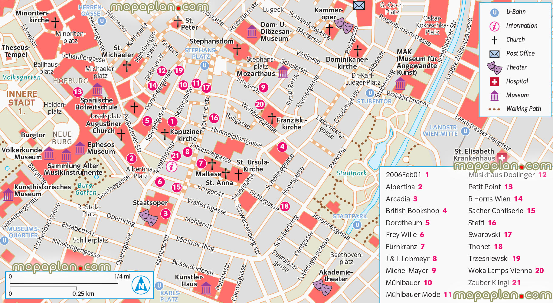 Vienna map - Kartnerstrasse shopping street map showing shopping ...