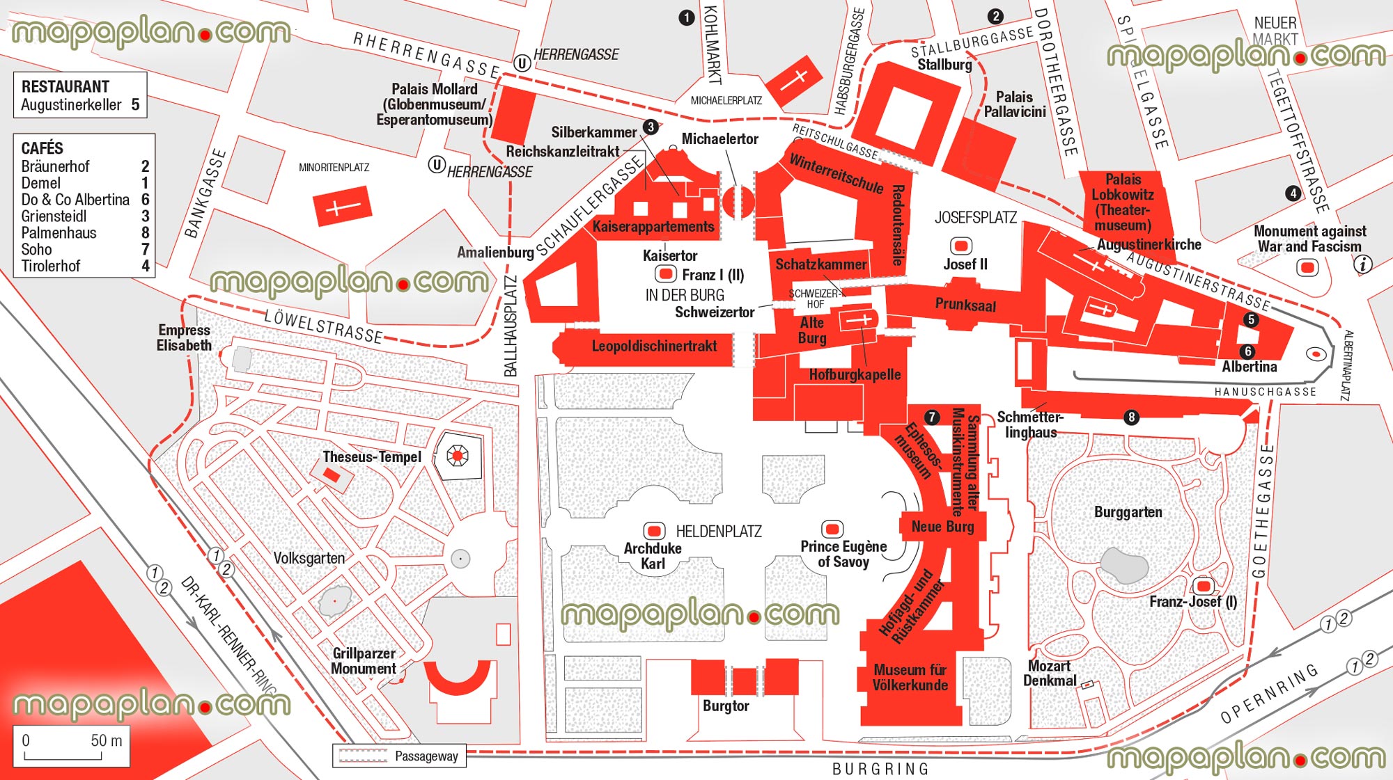 hofburg palace interactive printable detailed travel visitors guides Vienna Top tourist attractions map