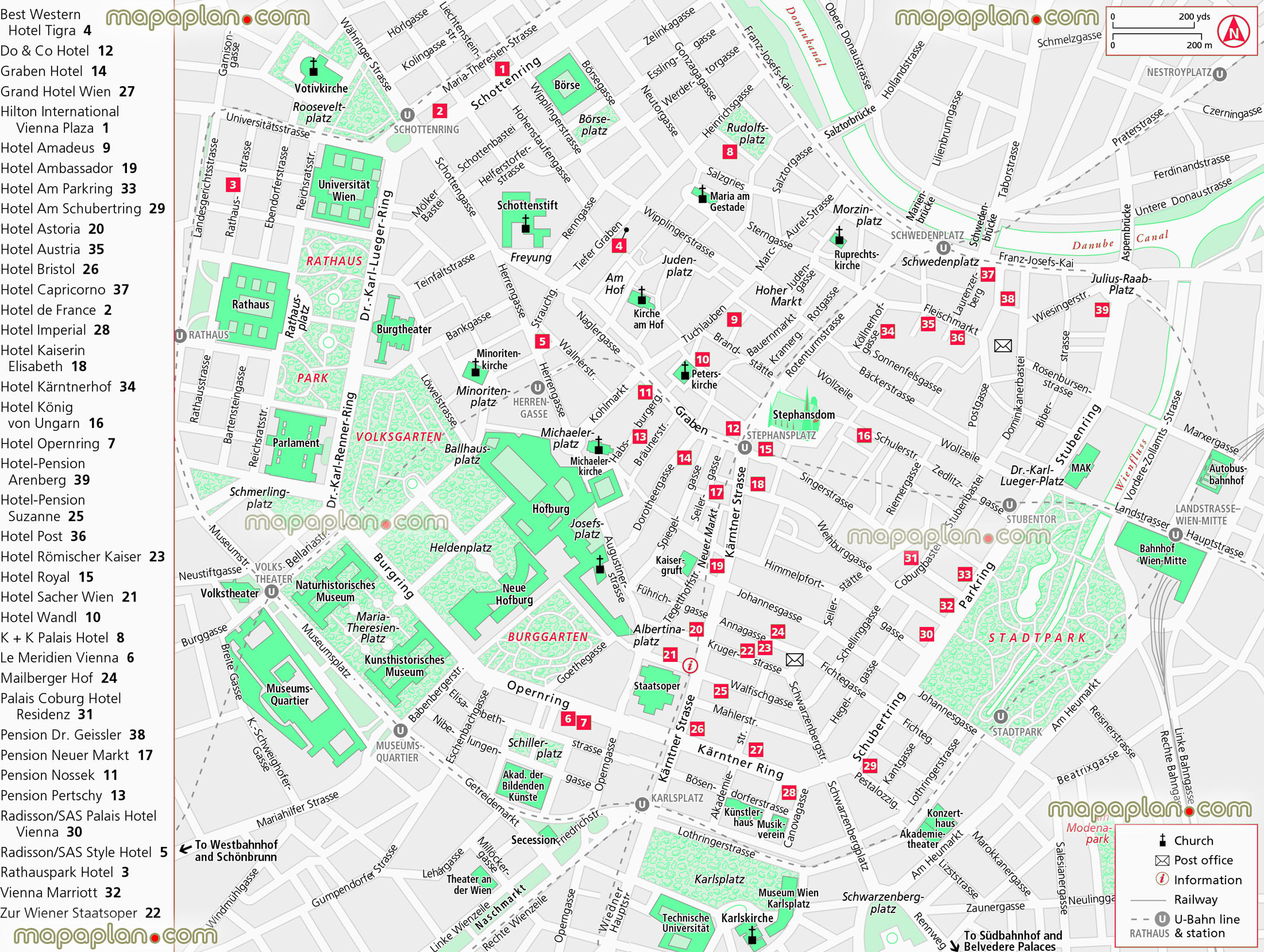 hotel accommodation prints Vienna Top tourist attractions map