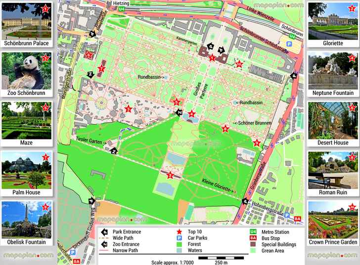 schonbrunn palace printable walking favourite points interest visit tourists great historic spots sightss Vienna Top tourist attractions map