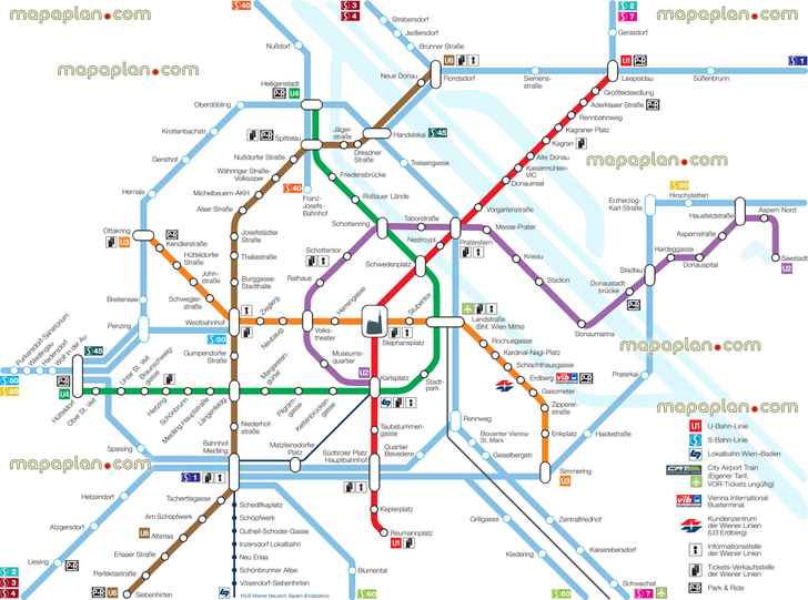 Vienna u bahn metro tube underground subway stations zones marked public transportation wiener linien system airport overground s bahn rail routes railway transit stops network diagram commuter light train lines transports Vienna Top tourist attractions map