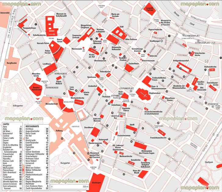 simple easy navigate Vienna stephansplatz inner city centre top points interest walkable sites cafes restaurantss Vienna Top tourist attractions map