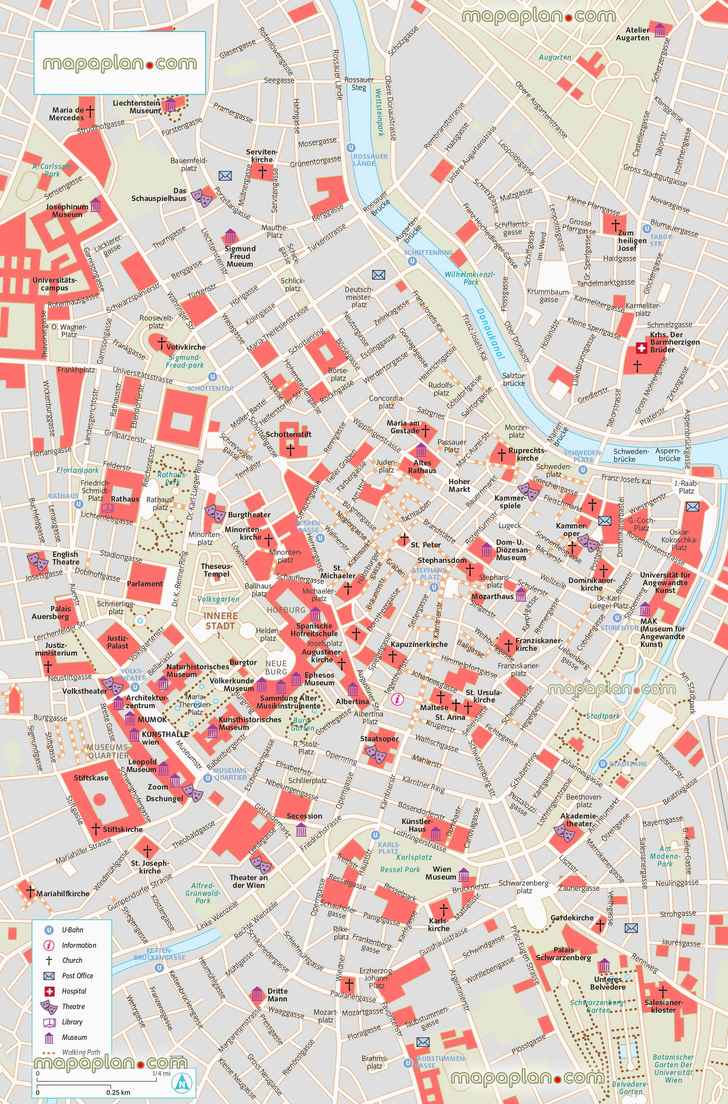 central Vienna main tourist attractions key u bahn stops places visit churches theatres museumss Vienna Top tourist attractions map