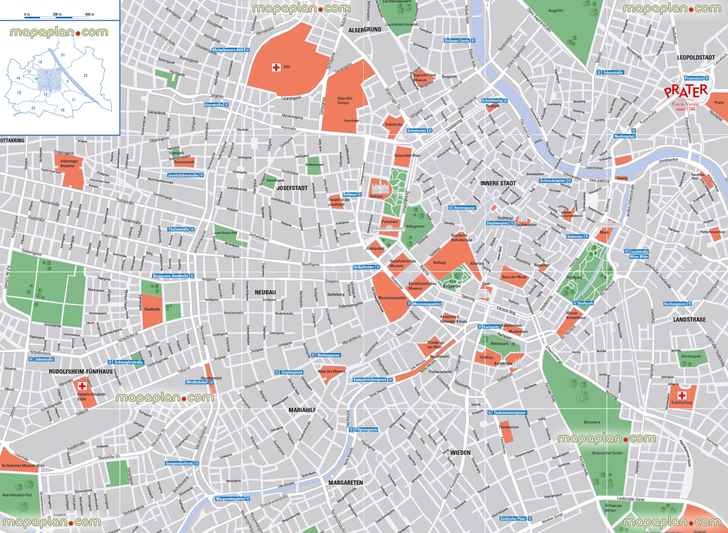 detailed street names neighbourhood districtss Vienna Top tourist attractions map