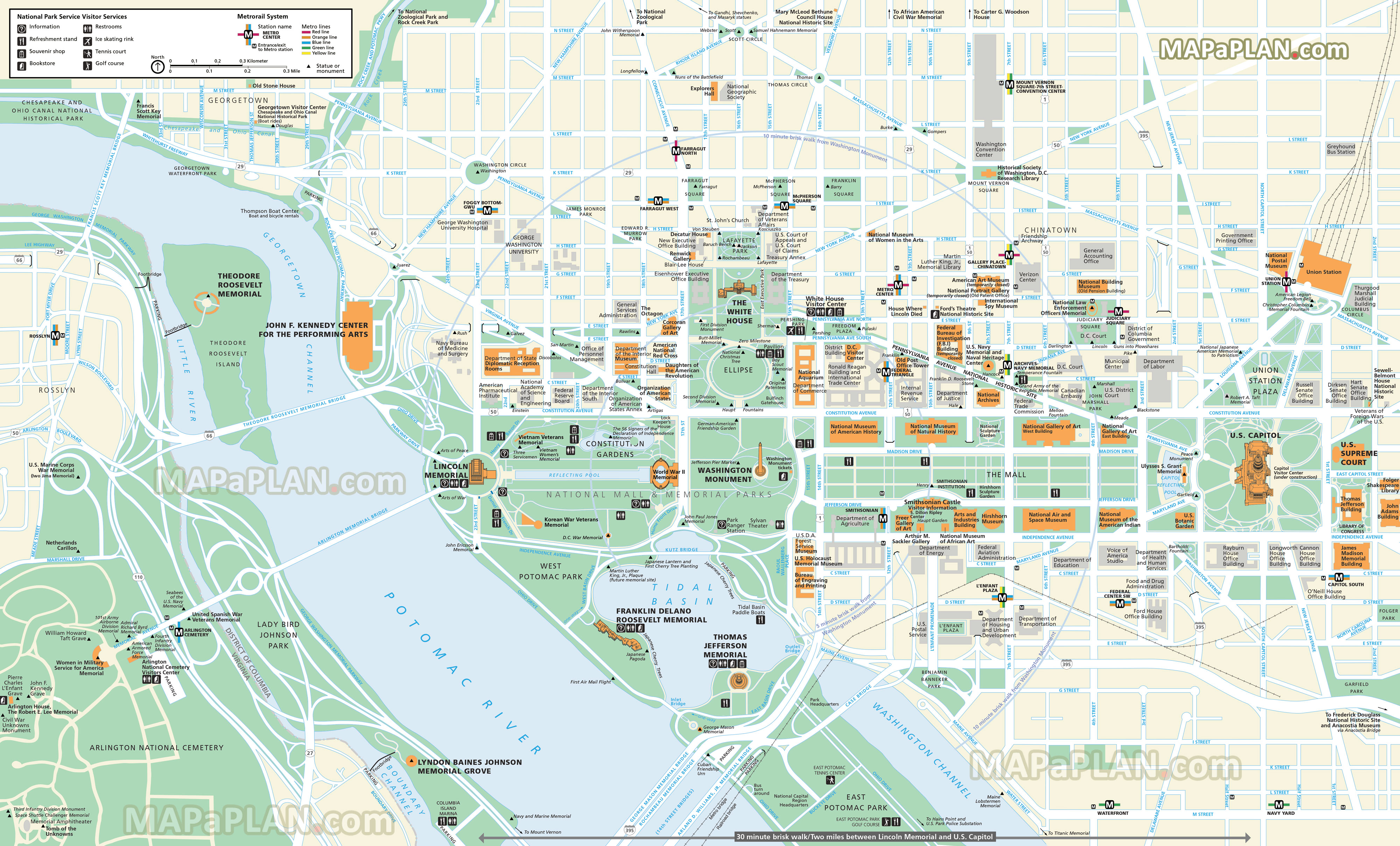 free street names map the mall environs main landmarks most popular sights great art spots Washington DC top tourist attractions map