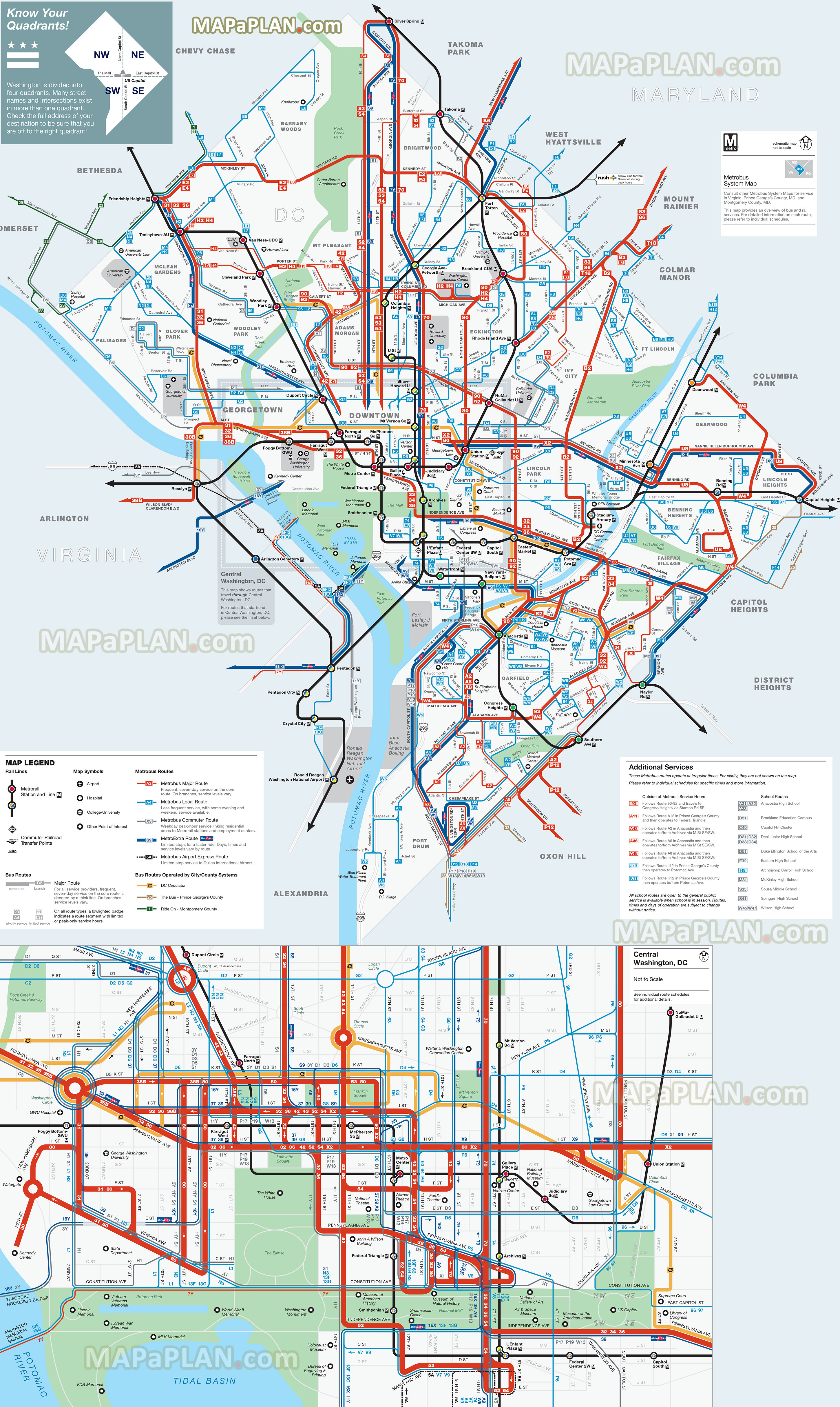 district columbia area metrobus official public transportation network system visitor information Washington DC top tourist attractions map