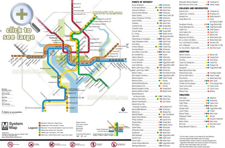 metrorail metro lines transit subway underground tube diagram railway train union station shopping malls Washington DC top tourist attractions map