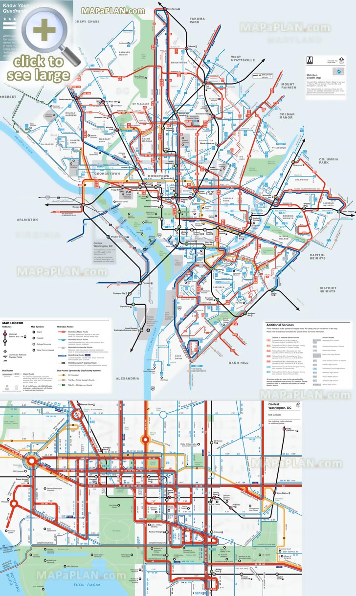 district columbia area metrobus official public transportation network system visitor information Washington DC top tourist attractions map
