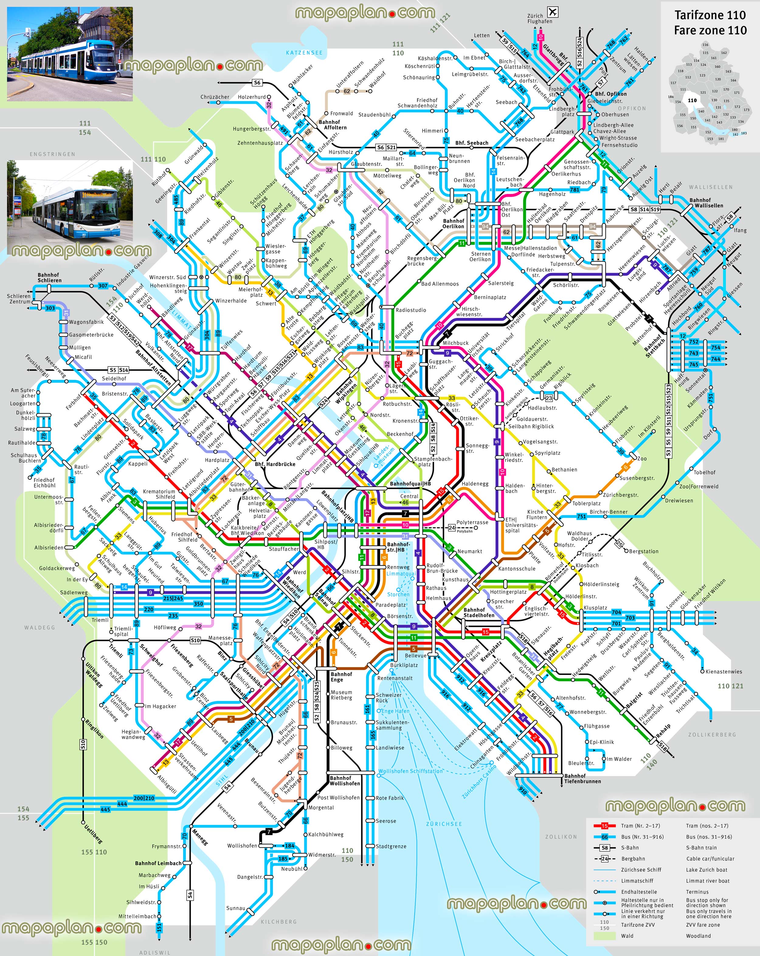 map Zurich tram bus public transport network system stations zones routes stops updated transit diagram train airport zvv vbz city tarifzoness Zurich Top tourist attractions map