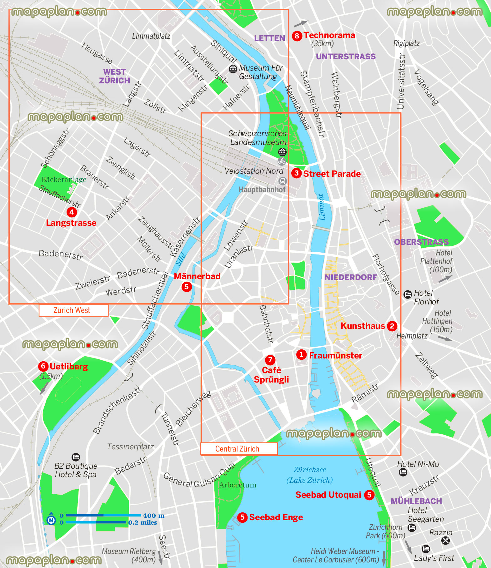 zurich city tourist map